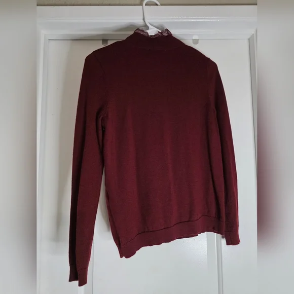 🍷 Sézane Kate Jumper in Burgundy | Size SMALL | Lace Detail Sweater - Picture 6 of 6